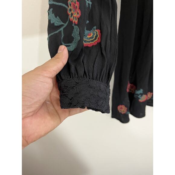 Y2K Fairygoth Romantic Babydoll Dress XS Floral Embroidery Whimsigoth Cottage - Picture 5 of 16